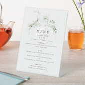 Elegant Earthy Greenery Waterverf Wedding Menu Reclamebord Met Voetstuk (Insitu)