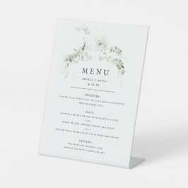 Elegant Earthy Greenery Waterverf Wedding Menu Reclamebord Met Voetstuk