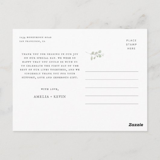 Elegant Earthy Greenery Waterverf Wedding Photo T Briefkaart (Achterkant)