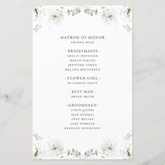 Elegant Earthy Greenery Waterverf Wedding Programm (Achterkant)