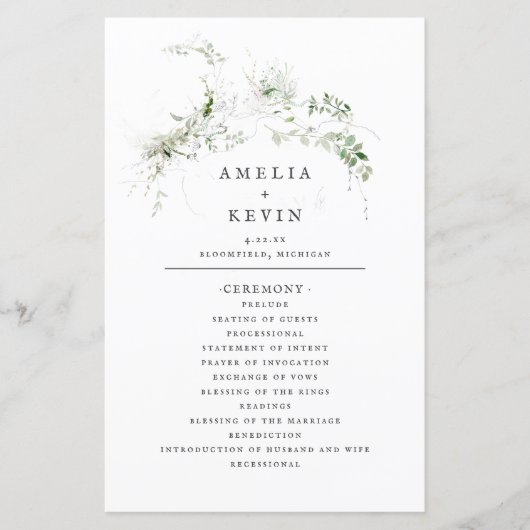 Elegant Earthy Greenery Waterverf Wedding Programm (Voorkant)