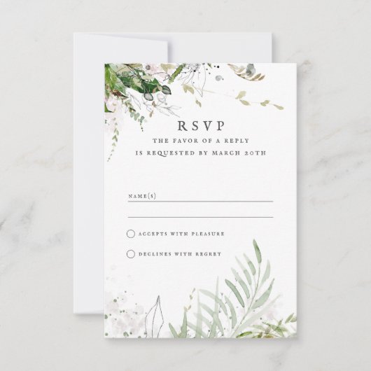 Elegant Earthy Greenery Waterverf Wedding RSVP Kaartje (Voorkant)