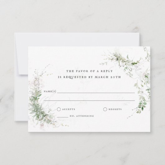 Elegant Earthy Greenery Waterverf Wedding RSVP Kaartje (Voorkant)