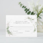 Elegant Earthy Greenery Waterverf Wedding RSVP Kaartje (Staand voorkant)