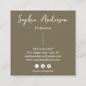 Elegant Earthy Olive Script Bow       Vierkante Visitekaartje (Achterkant)