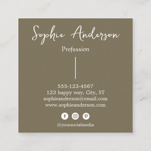 Elegant Earthy Olive Script Bow       Vierkante Visitekaartje (Achterkant)
