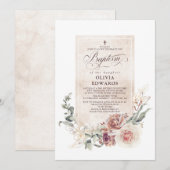 Elegant Earthy Shades Floral Natural Baptisme Kaart (Voorkant / Achterkant)