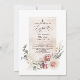 Elegant Earthy Shades Floral Natural Baptisme Kaart
