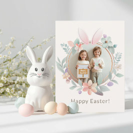 Elegant Easter Bunny Wreath Photo Postcard Briefkaart