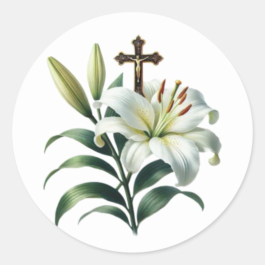 Elegant Easter Lilly Ronde Sticker (Voorkant)