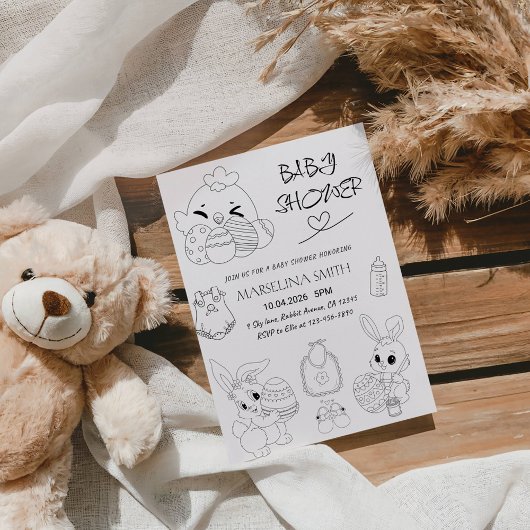 Elegant Easter Line Art Baby Shower Party Kaart