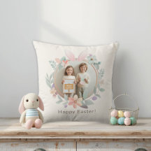 Elegant Easter Photo Pillow | Bunny Wreath Design
