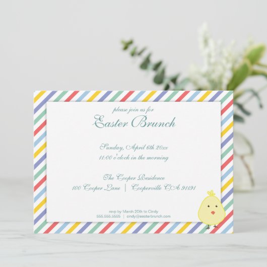 Elegant Easter Stripes Brunch Invitation Kaart (Staand voorkant)