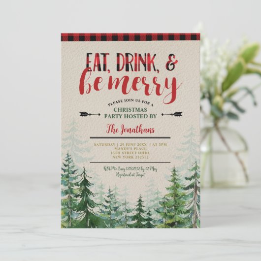 Elegant Eat, Drink en Be Merry Christmas Party Kaart (Staand voorkant)