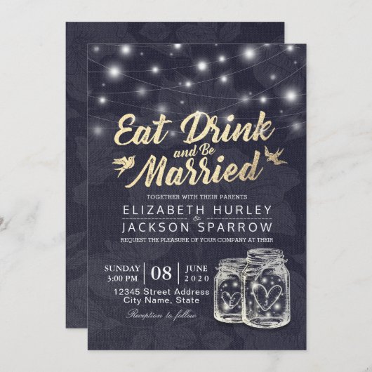 Elegant EAT-Drink en huwelijkshuwelijk Kaart (Voorkant / Achterkant)