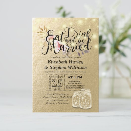 Elegant EAT-Drink en huwelijkshuwelijk Kaart (Staand voorkant)