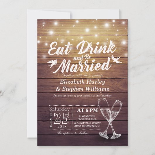 Elegant EAT-Drink en huwelijkshuwelijk Kaart (Voorkant)