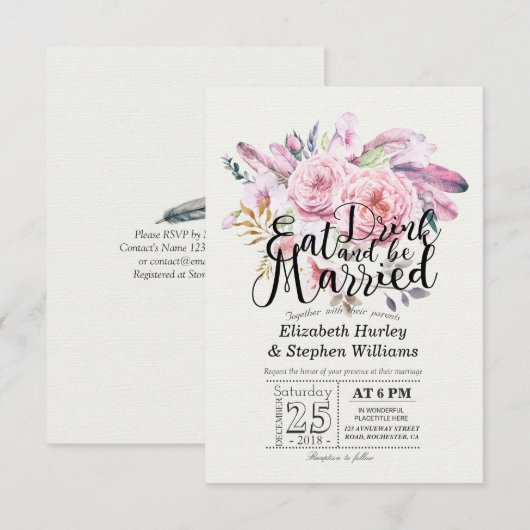 Elegant EAT-Drink en huwelijkshuwelijk Kaart (Voorkant / Achterkant)