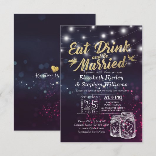 Elegant EAT-Drink en huwelijkshuwelijk Kaart (Voorkant / Achterkant)