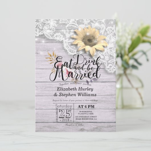 Elegant EAT-Drink en huwelijkshuwelijk Kaart (Staand voorkant)