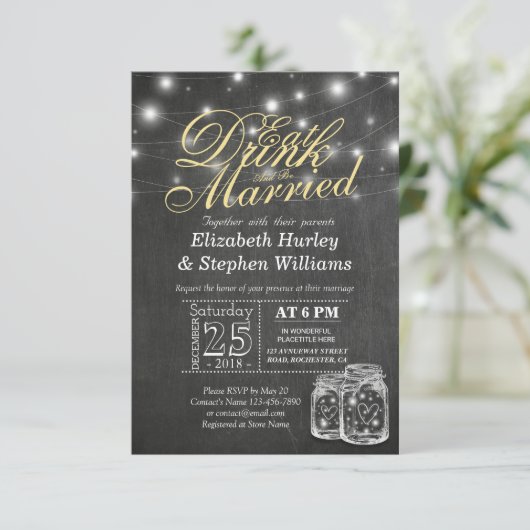 Elegant EAT-Drink en huwelijkshuwelijk Kaart (Staand voorkant)