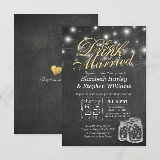 Elegant EAT-Drink en huwelijkshuwelijk Kaart (Voorkant / Achterkant)