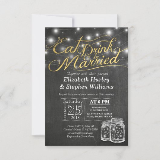 Elegant EAT-Drink en huwelijkshuwelijk Kaart (Voorkant)