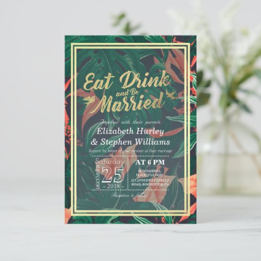 Elegant EAT-Drink en huwelijkshuwelijk Kaart (Staand voorkant)