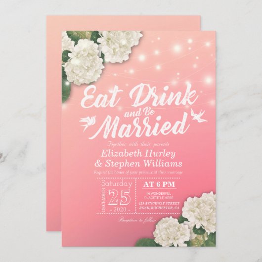 Elegant EAT-Drink en huwelijkshuwelijk Kaart (Voorkant / Achterkant)