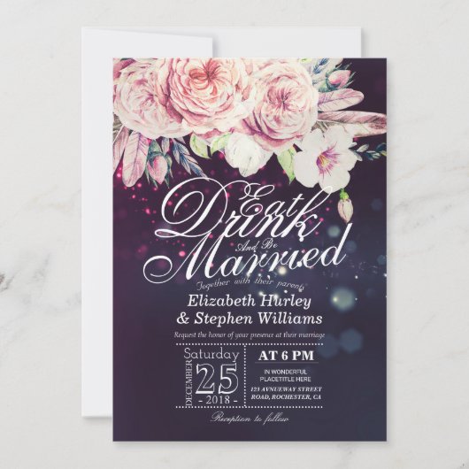 Elegant EAT-Drink en huwelijkshuwelijk Kaart (Voorkant)