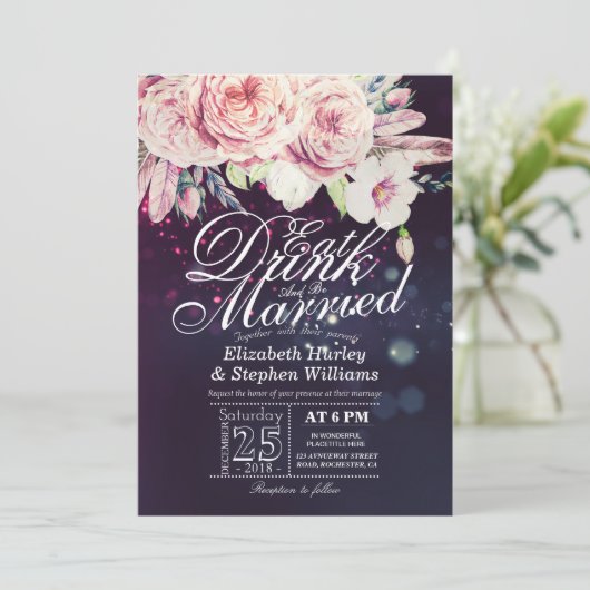 Elegant EAT-Drink en huwelijkshuwelijk Kaart (Staand voorkant)