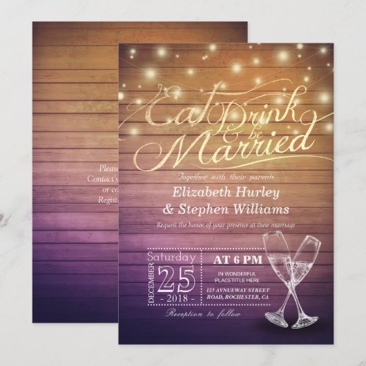 Elegant EAT-Drink en huwelijkshuwelijk Kaart (Voorkant / Achterkant)