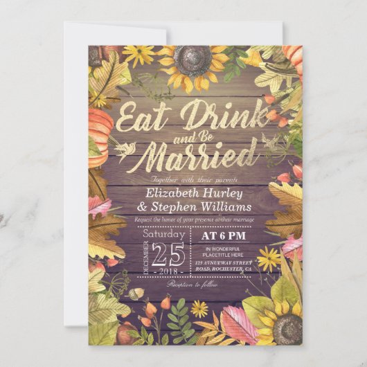 Elegant EAT-Drink en huwelijkshuwelijk Kaart (Voorkant)