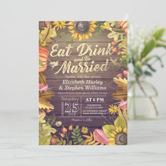 Elegant EAT-Drink en huwelijkshuwelijk Kaart (Staand voorkant)