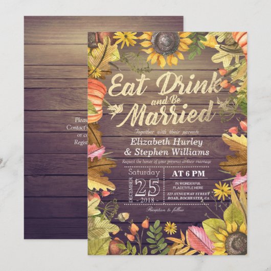 Elegant EAT-Drink en huwelijkshuwelijk Kaart (Voorkant / Achterkant)