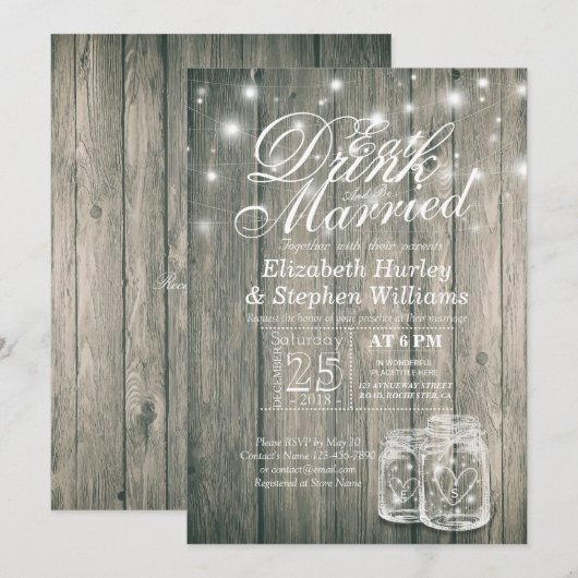 Elegant EAT-Drink en huwelijkshuwelijk Kaart (Voorkant / Achterkant)