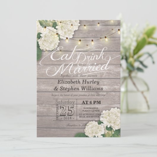 Elegant EAT-Drink en huwelijkshuwelijk Kaart (Staand voorkant)