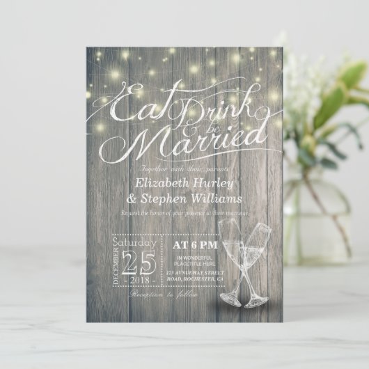 Elegant EAT-Drink en huwelijkshuwelijk Kaart (Staand voorkant)