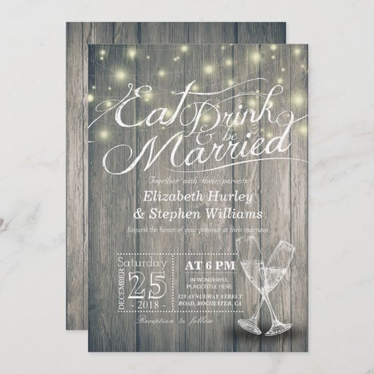 Elegant EAT-Drink en huwelijkshuwelijk Kaart (Voorkant / Achterkant)