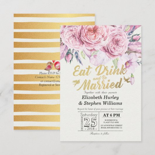 Elegant EAT-Drink en huwelijkshuwelijk Kaart (Voorkant / Achterkant)