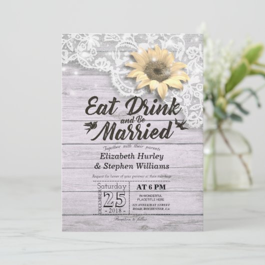 Elegant EAT-Drink en huwelijkshuwelijk Kaart (Staand voorkant)