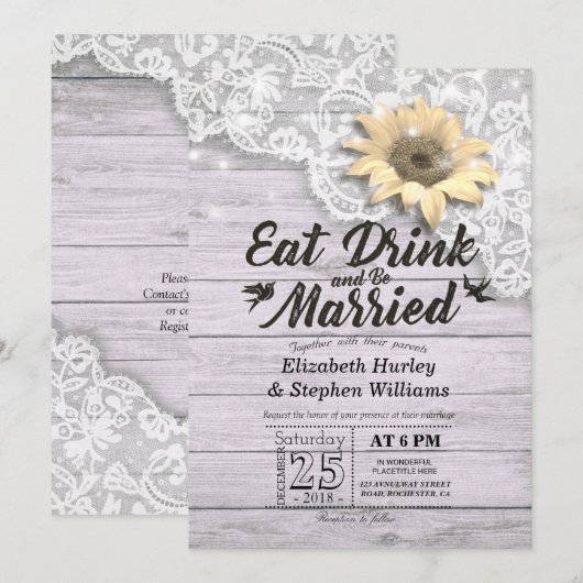 Elegant EAT-Drink en huwelijkshuwelijk Kaart (Voorkant / Achterkant)