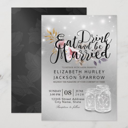 Elegant EAT-Drink en huwelijkshuwelijk Kaart (Voorkant / Achterkant)