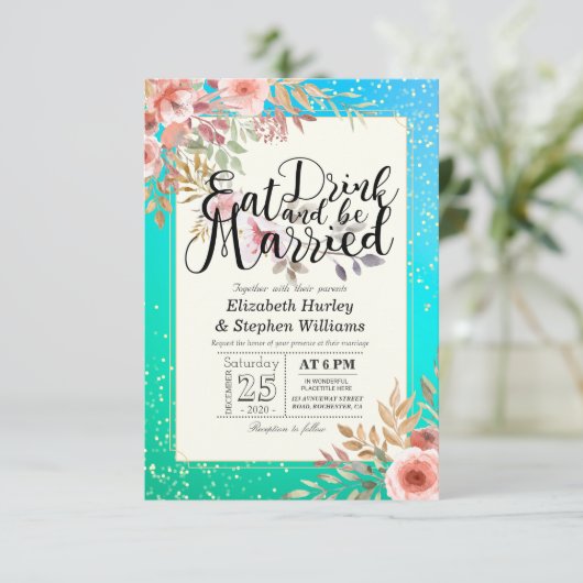 Elegant EAT-Drink en huwelijkshuwelijk Kaart (Staand voorkant)
