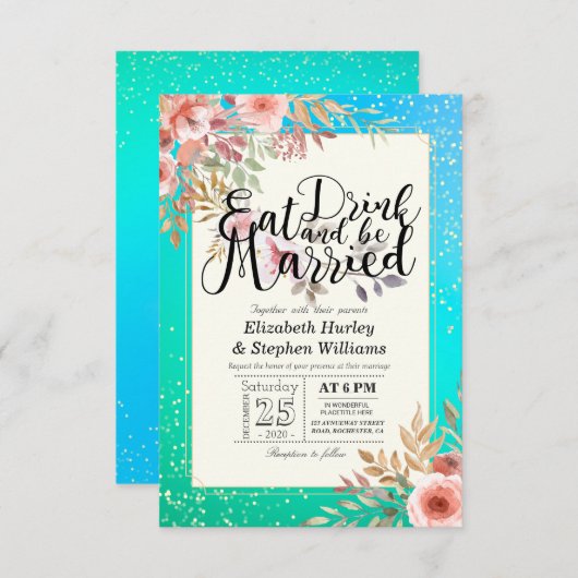 Elegant EAT-Drink en huwelijkshuwelijk Kaart (Voorkant / Achterkant)