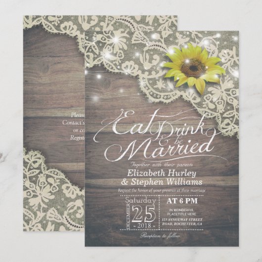 Elegant EAT-Drink en huwelijkshuwelijk Kaart (Voorkant / Achterkant)