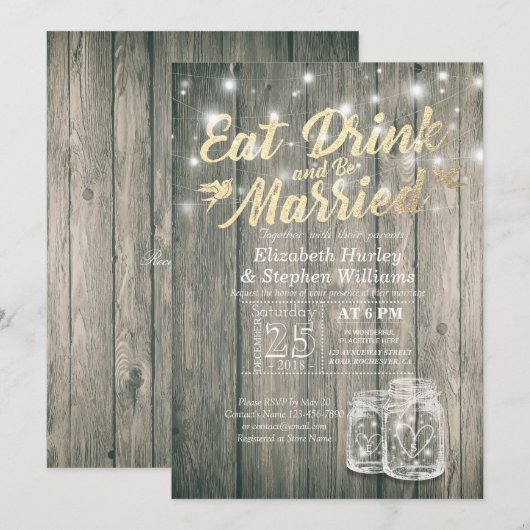 Elegant EAT-Drink en huwelijkshuwelijk Kaart (Voorkant / Achterkant)