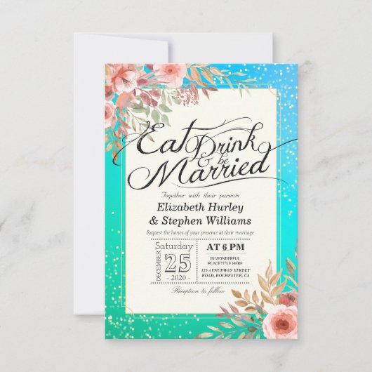 Elegant EAT-Drink en huwelijkshuwelijk Kaart (Voorkant)