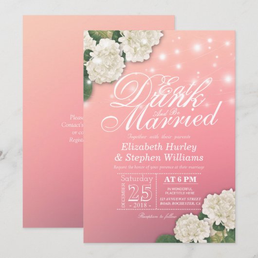 Elegant EAT-Drink en huwelijkshuwelijk Kaart (Voorkant / Achterkant)