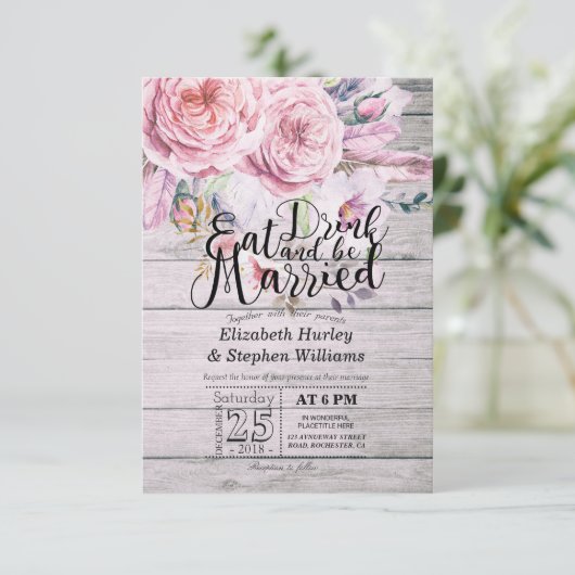 Elegant EAT-Drink en huwelijkshuwelijk Kaart (Staand voorkant)